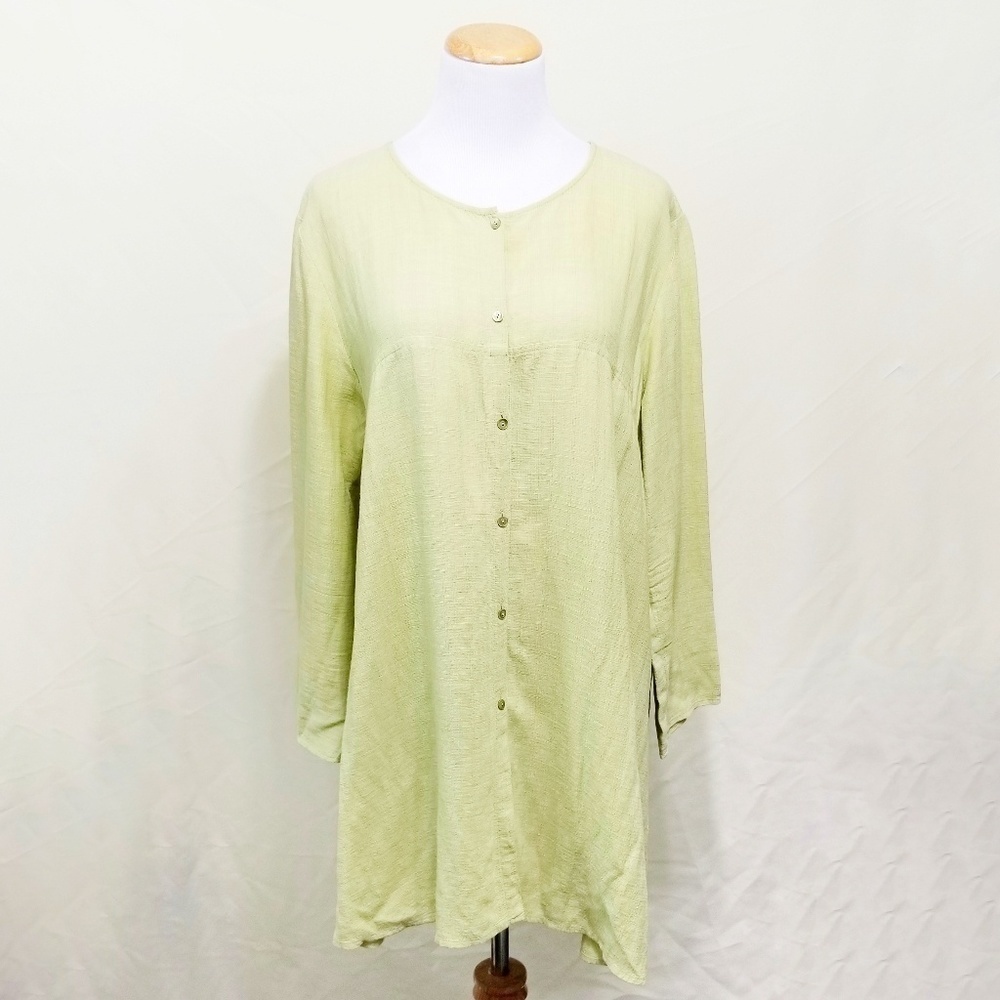 Eileen Fisher light green linen tunic top oversized button down Women's Medium M